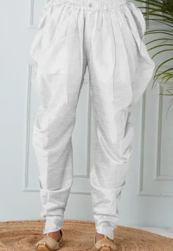Solid Color Dupion Silk Dhoti in White