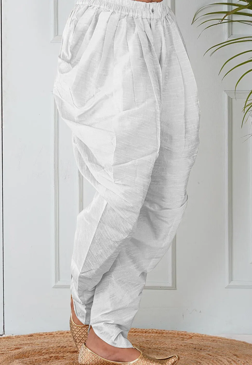 Solid Color Dupion Silk Dhoti in White