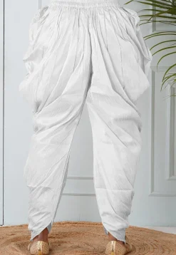 Solid Color Dupion Silk Dhoti in White