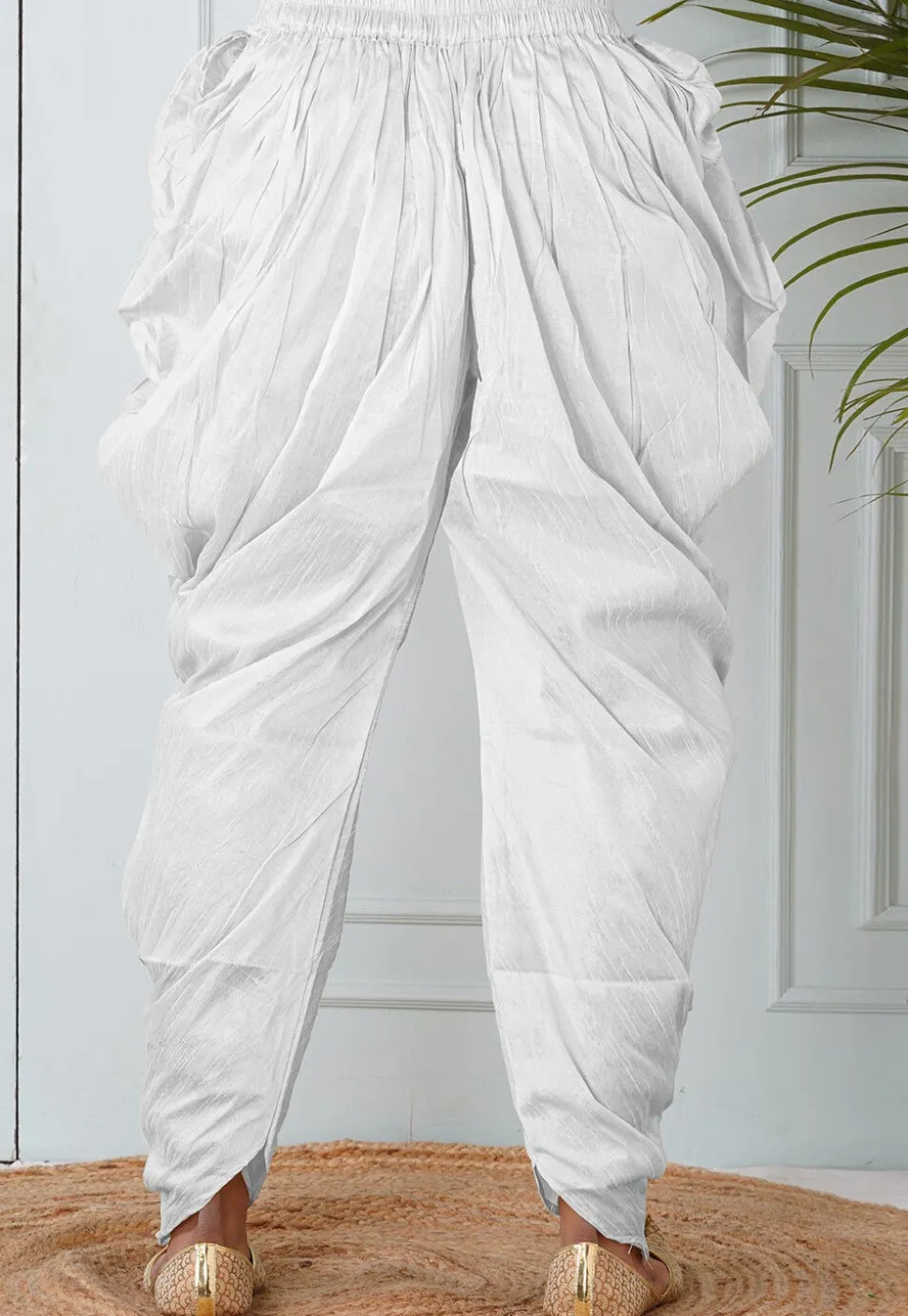 Solid Color Dupion Silk Dhoti in White