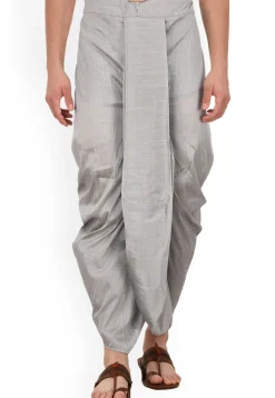 Solid Color Dupion Silk Dhoti in Grey