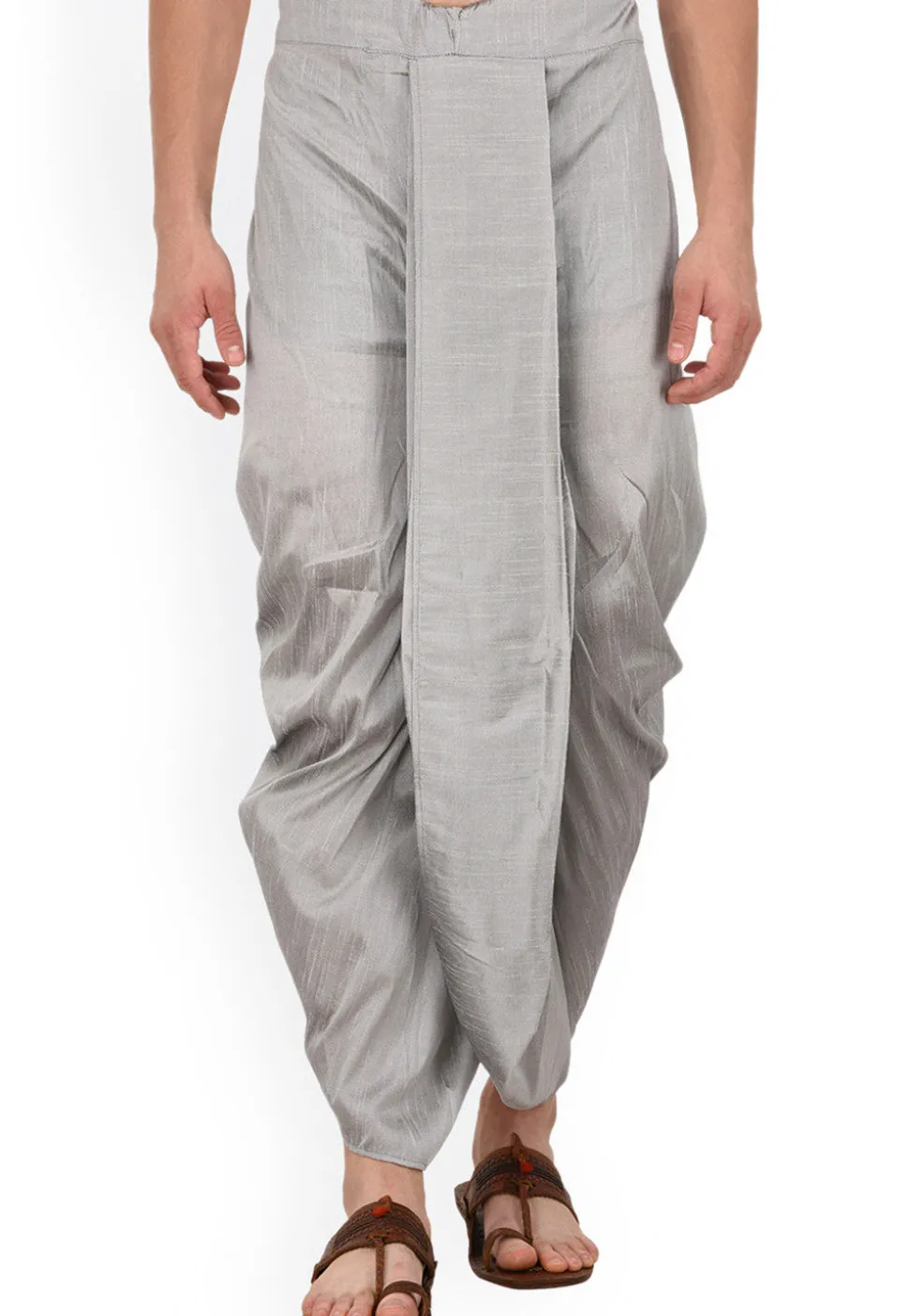 Solid Color Dupion Silk Dhoti in Grey