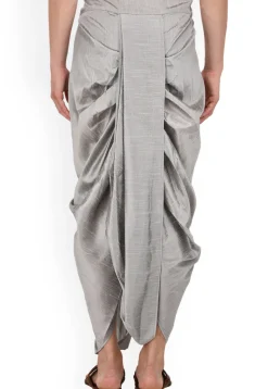 Solid Color Dupion Silk Dhoti in Grey