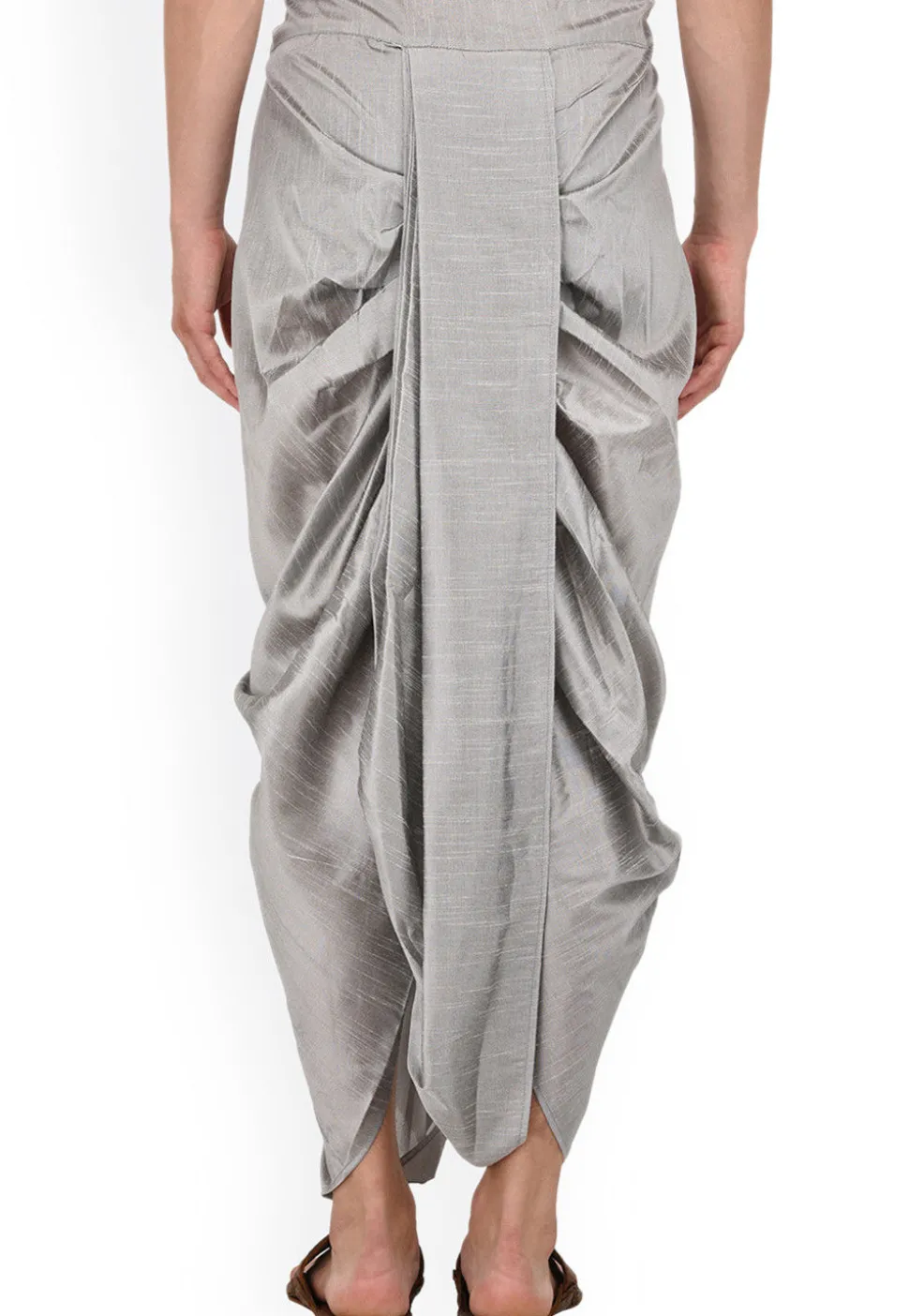 Solid Color Dupion Silk Dhoti in Grey