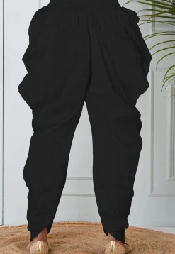 Solid Color Dupion Silk Dhoti in Black