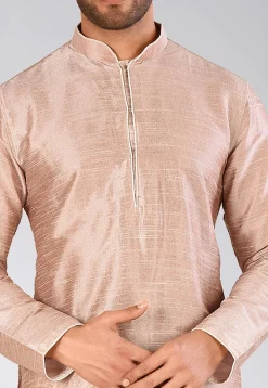Solid Color Dupion Silk Dhoti Kurta in Fawn