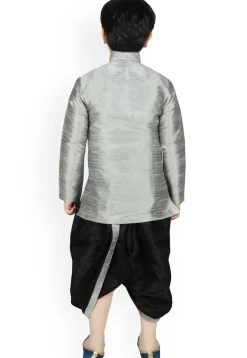 Solid Color Dupion Silk Dhoti Kurta in Grey