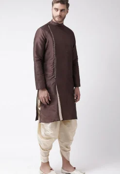 Solid Color Dupion Silk Dhoti Kurta in Brown