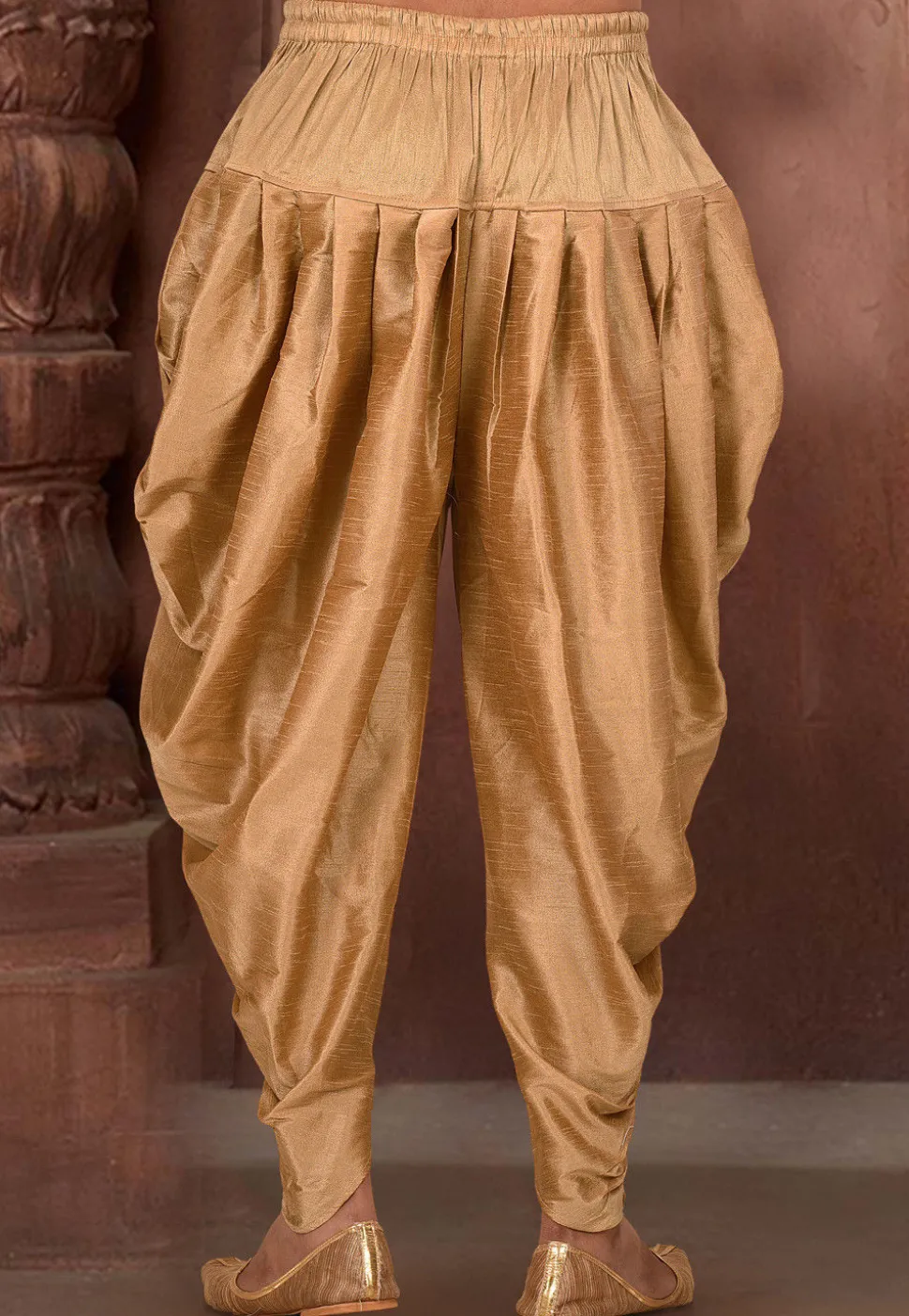 Solid Color Dupion Silk Dhoti Pant in Dark Beige