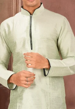 Solid Color Dupion Silk Dhoti Kurta in Dusty Green