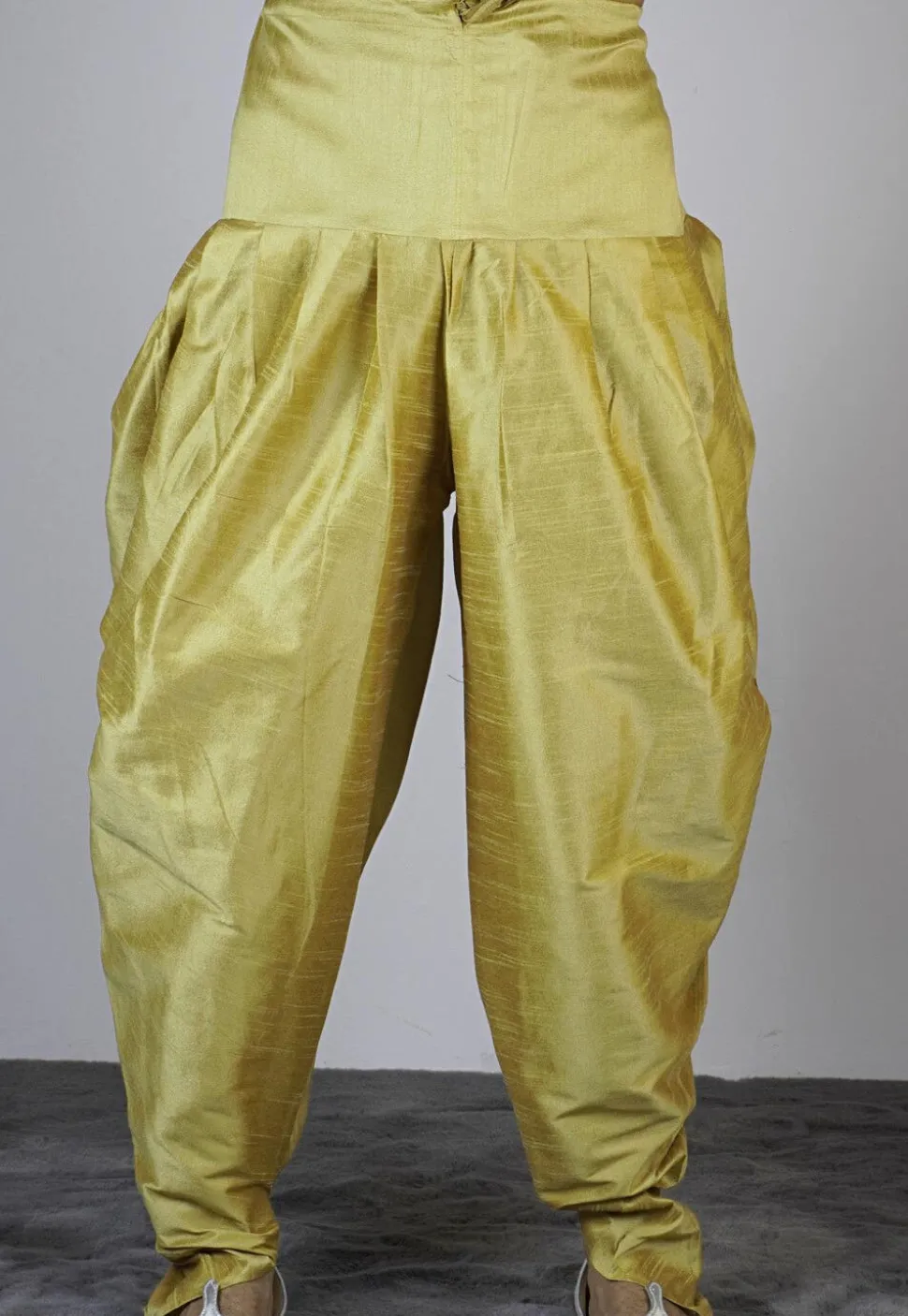 Solid Color Dupion Silk Dhoti Pant in Olive Green
