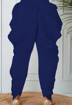 Solid Color Dupion Silk Dhoti in Royal Blue