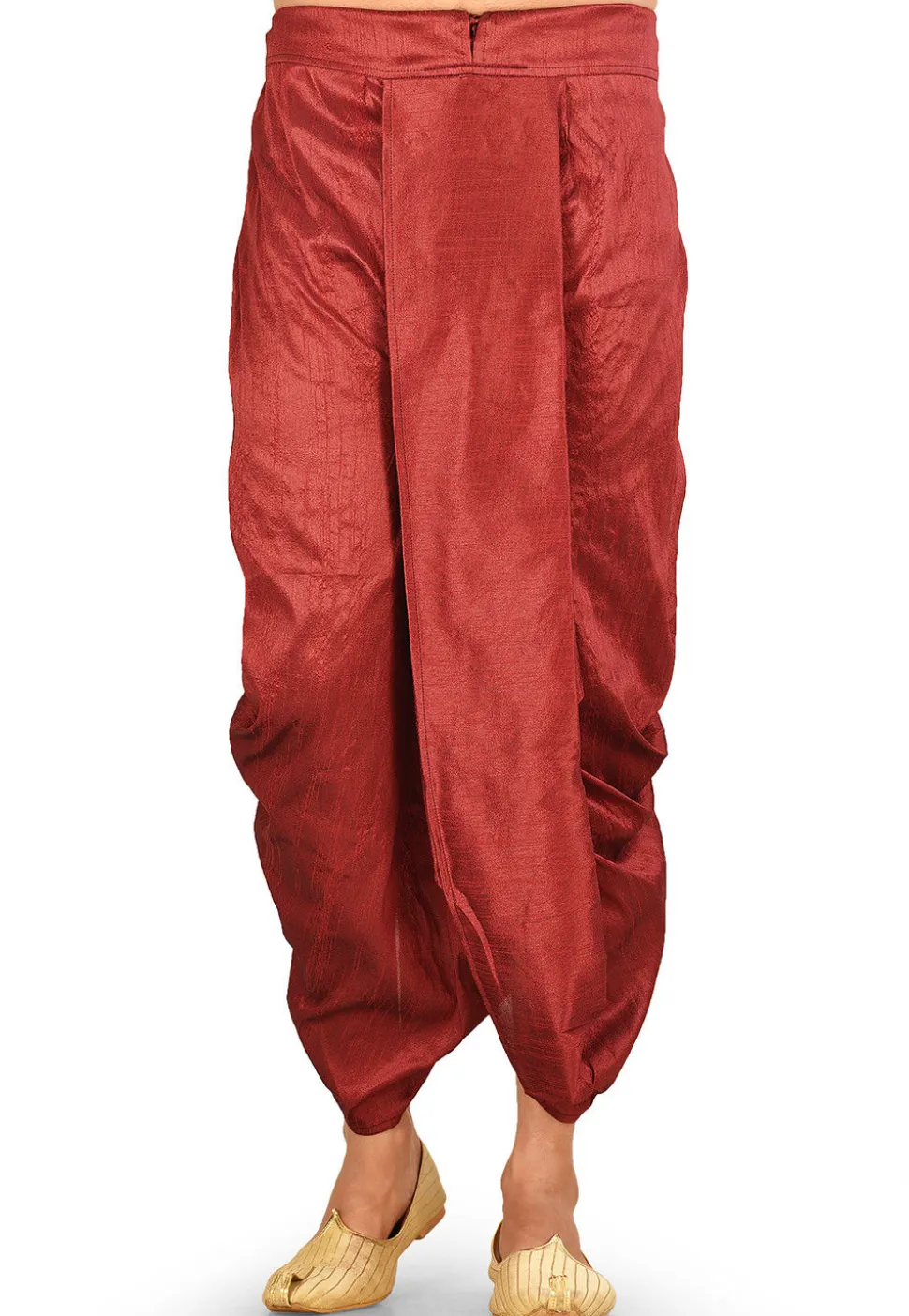 Solid Color Dupion Silk Dhoti in Red