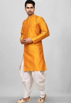 Solid Color Dupion Silk Dhoti Kurta in Orange