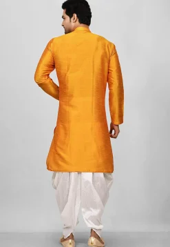Solid Color Dupion Silk Dhoti Kurta in Orange