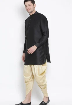 Solid Color Dupion Silk Dhoti Kurta in Black