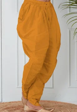 Solid Color Dupion Silk Dhoti in Mustard