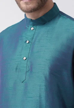 Solid Color Dupion Silk Dhoti Kurta in Teal Blue