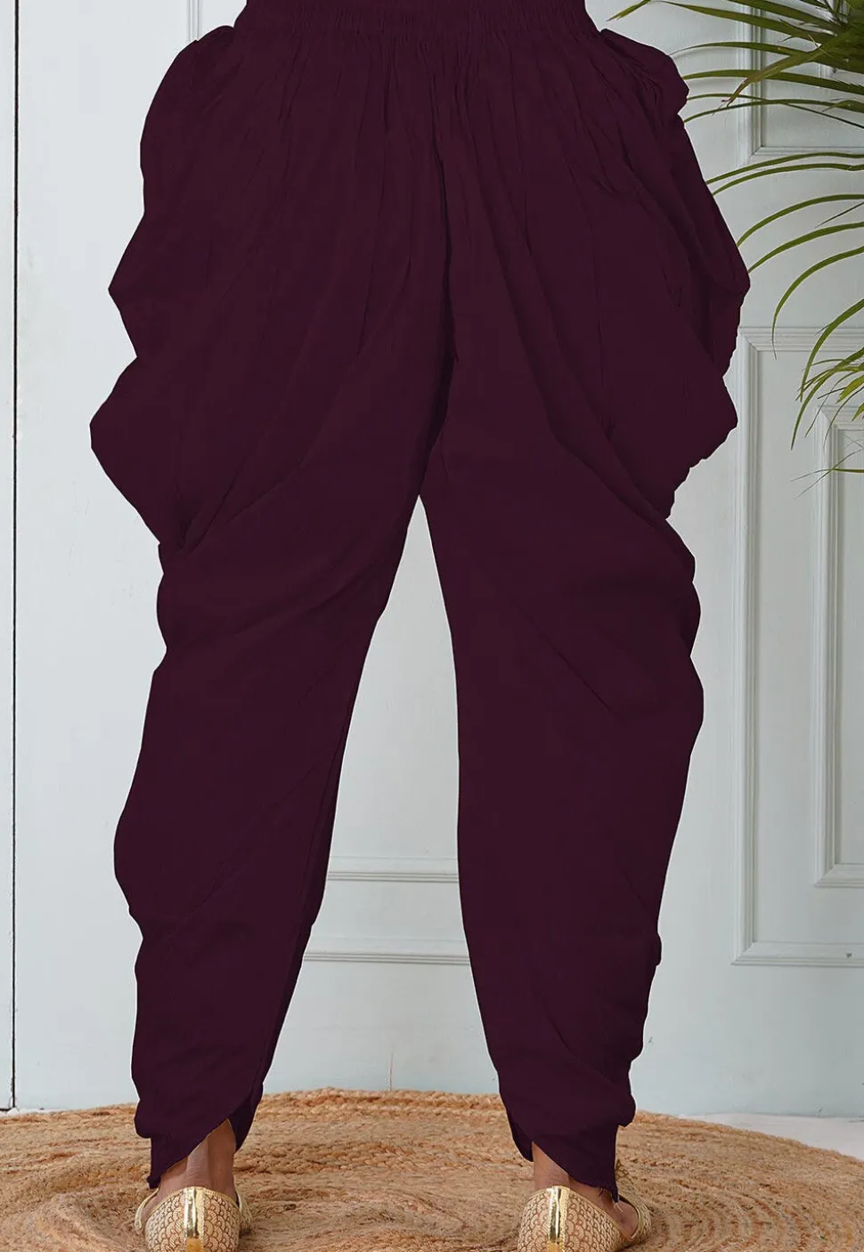 Solid Color Dupion Silk Dhoti in Wine