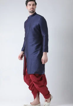 Solid Color Dupion Silk Dhoti Kurta in Navy Blue