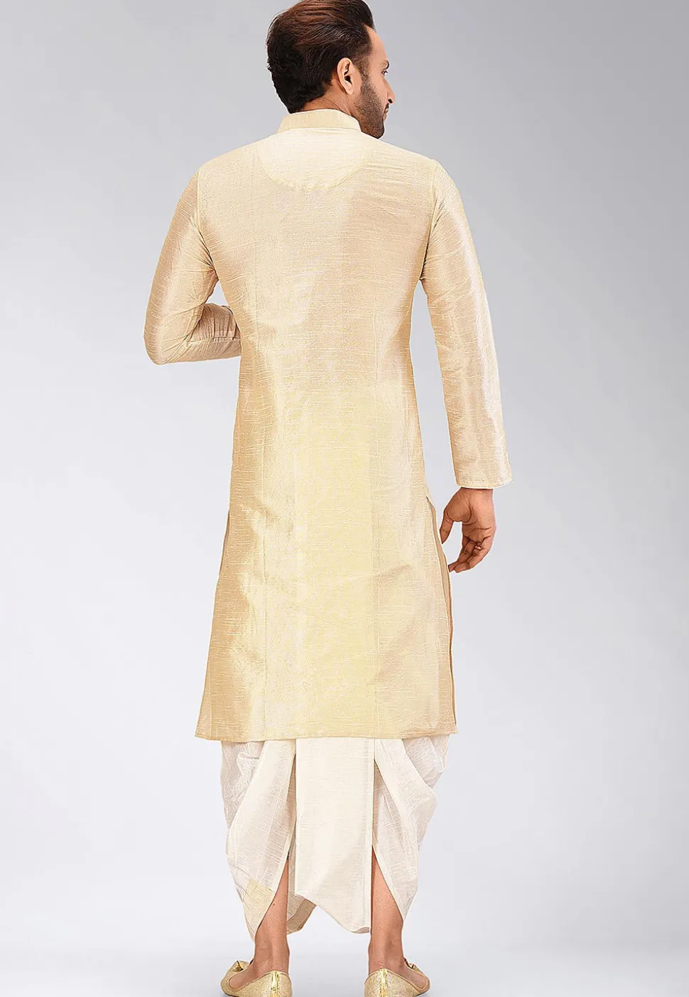 Solid Color Dupion Silk Dhoti Kurta in Beige