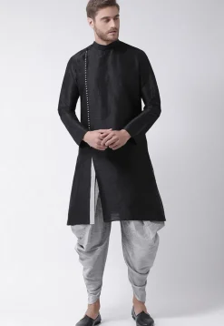Solid Color Dupion Silk Dhoti Kurta in Black