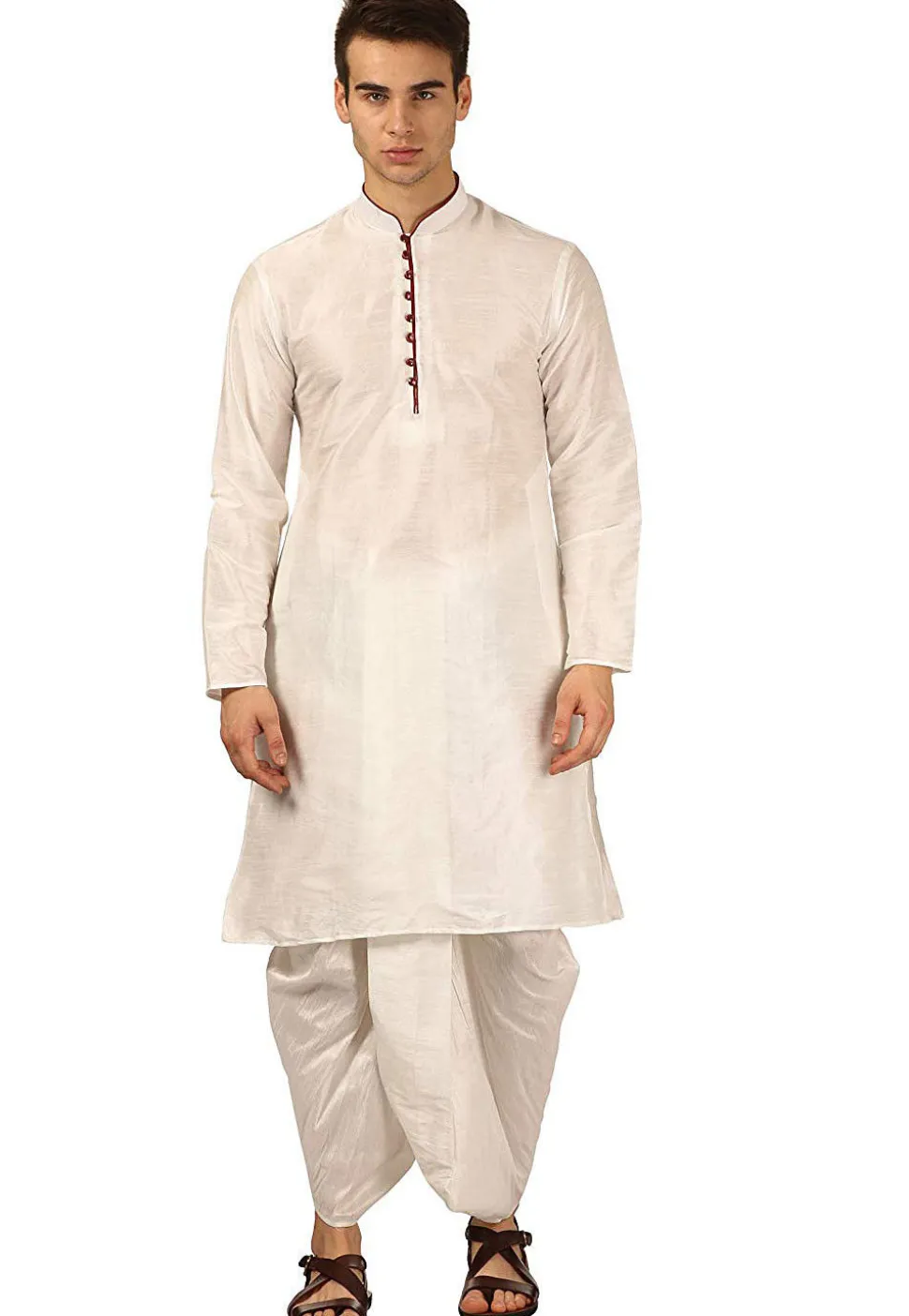 Solid Color Dupion Silk Dhoti Kurta in White