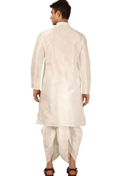 Solid Color Dupion Silk Dhoti Kurta in White