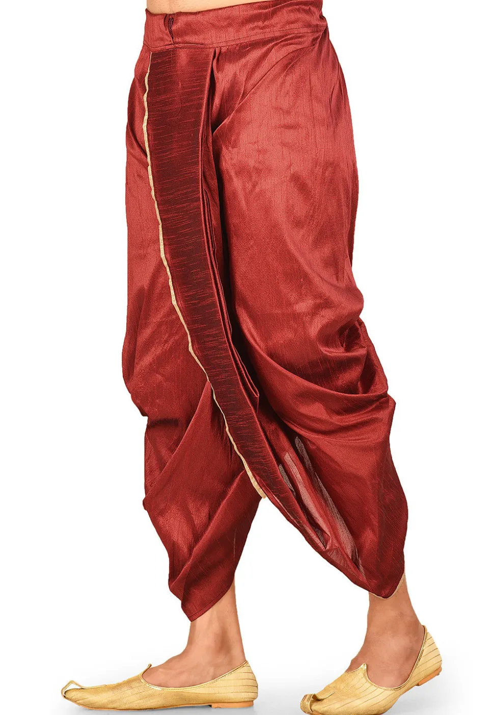 Solid Color Dupion Silk Dhoti in Red