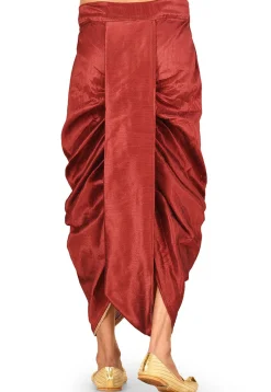 Solid Color Dupion Silk Dhoti in Red