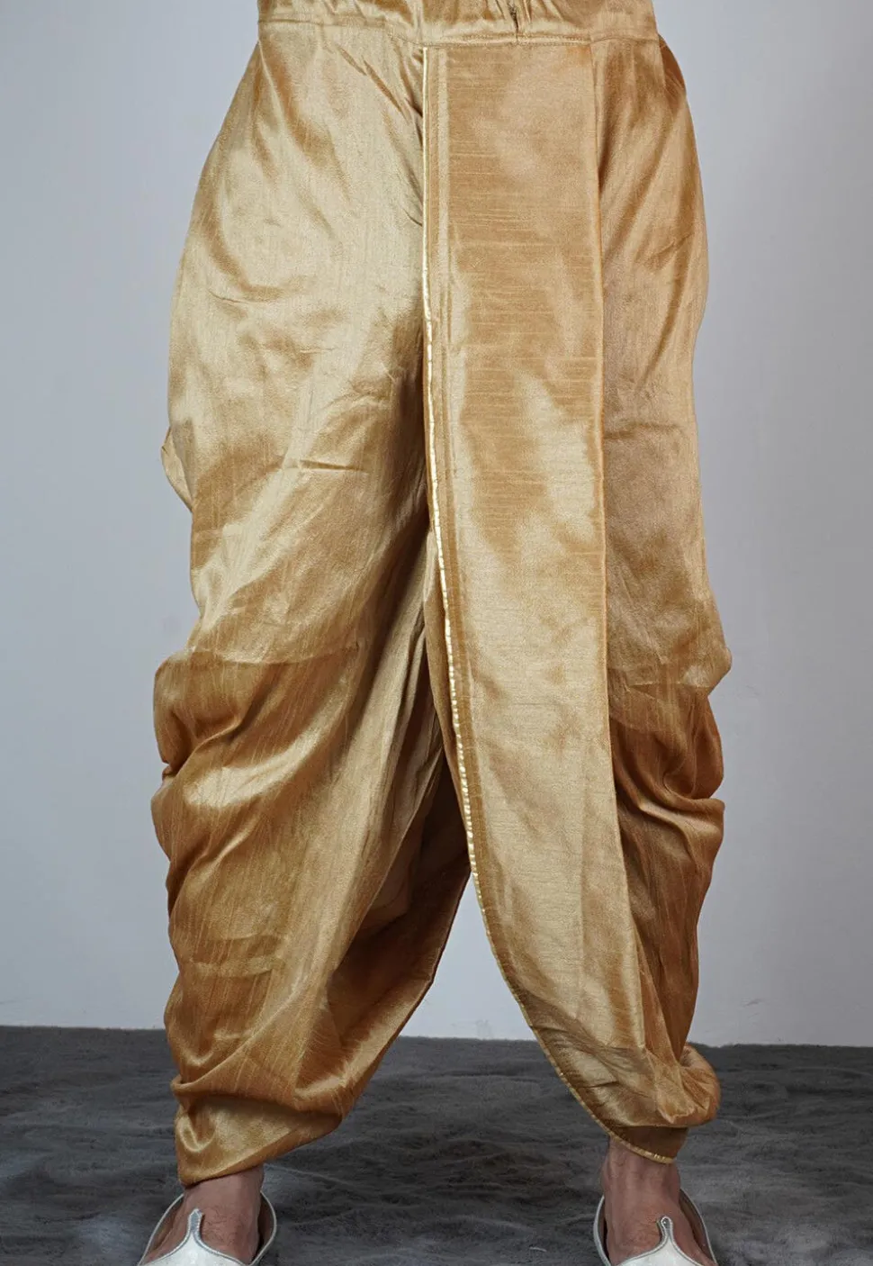 Solid Color Dupion Silk Dhoti Pant in Beige