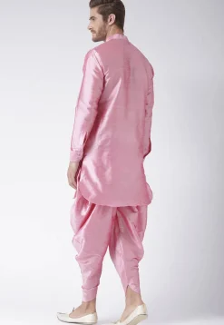 Solid Color Dupion Silk Dhoti Kurta in Pink
