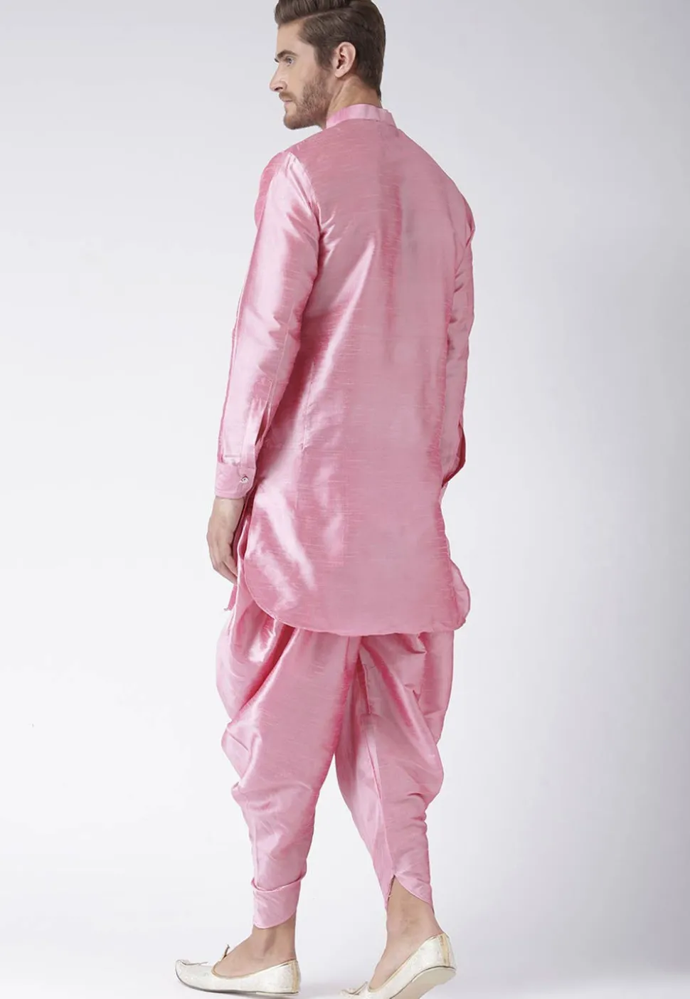 Solid Color Dupion Silk Dhoti Kurta in Pink