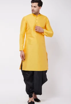 Solid Color Dupion Silk Dhoti Kurta in Yellow