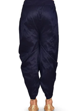 Solid Color Dupion Silk Dhoti Pant in Navy Blue