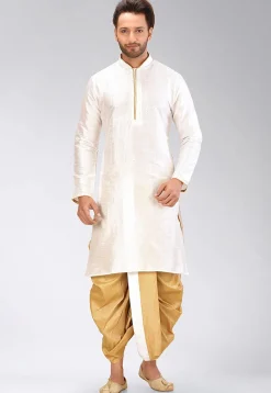 Solid Color Dupion Silk Dhoti Kurta in White