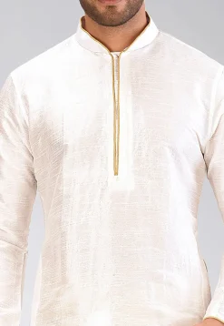 Solid Color Dupion Silk Dhoti Kurta in White