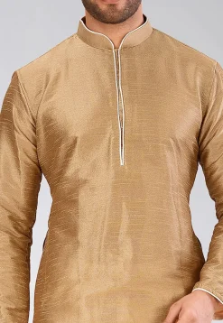 Solid Color Dupion Silk Dhoti Kurta in Dark Beige