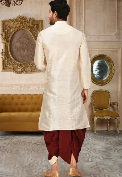 Solid Color Dupion Silk Dhoti Kurta in Light Beige
