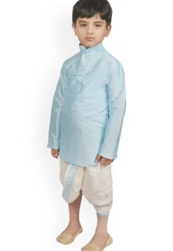 Solid Color Dupion Silk Dhoti Kurta Set in Sky Blue