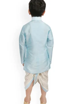 Solid Color Dupion Silk Dhoti Kurta Set in Sky Blue