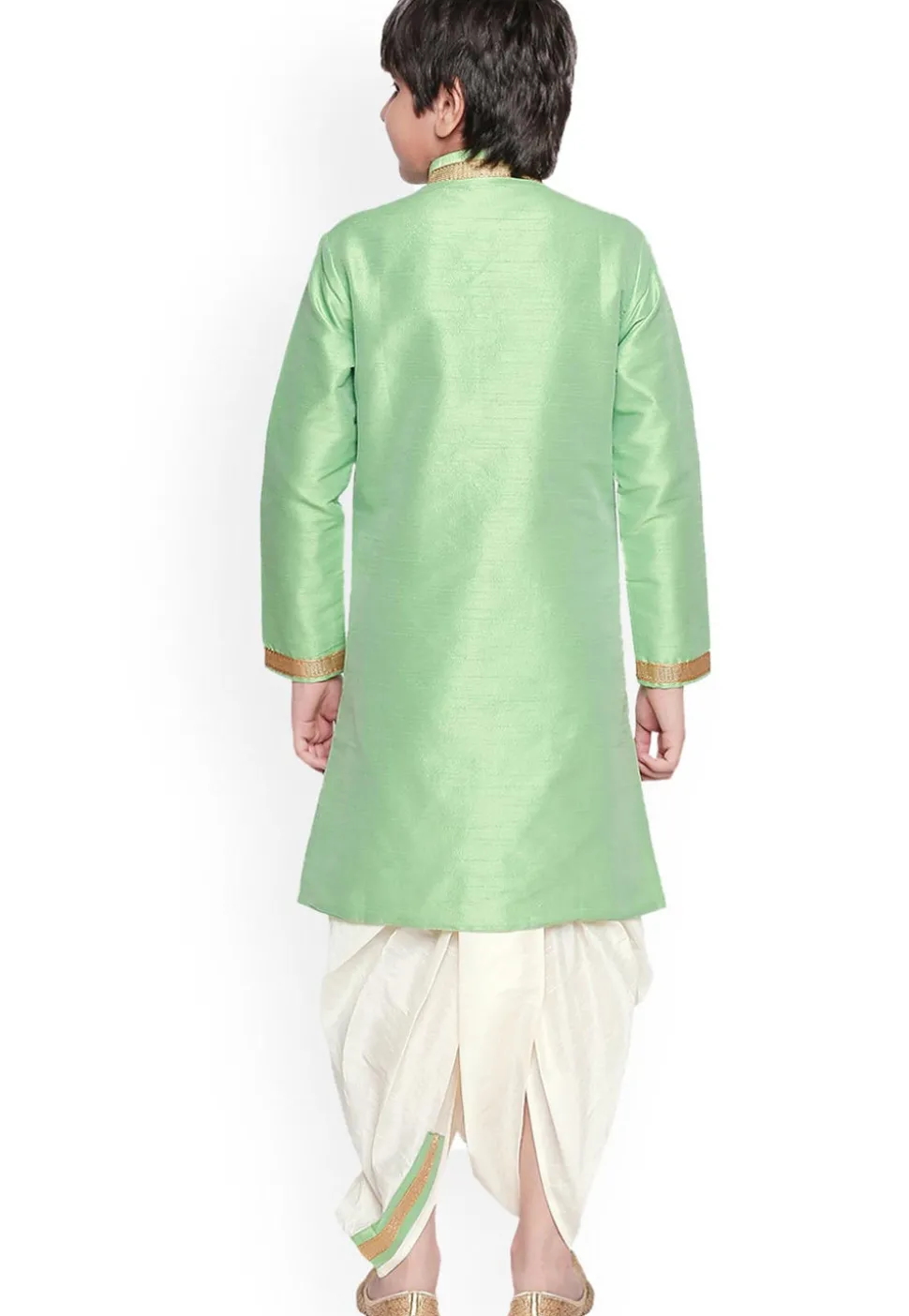 Solid Color Dupion Silk Dhoti Kurta in Pastel Green