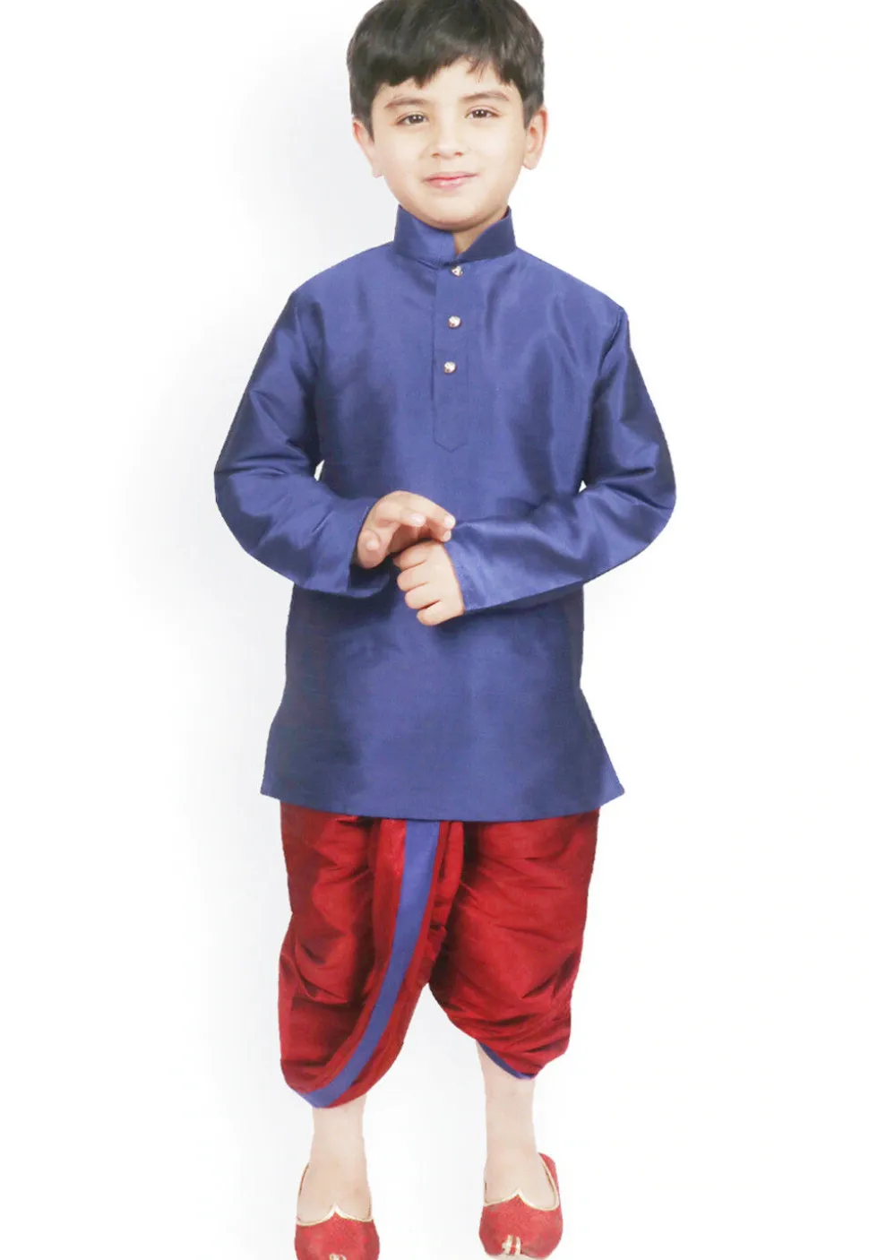 Solid Color Dupion Silk Dhoti Kurta Set in Royal Blue