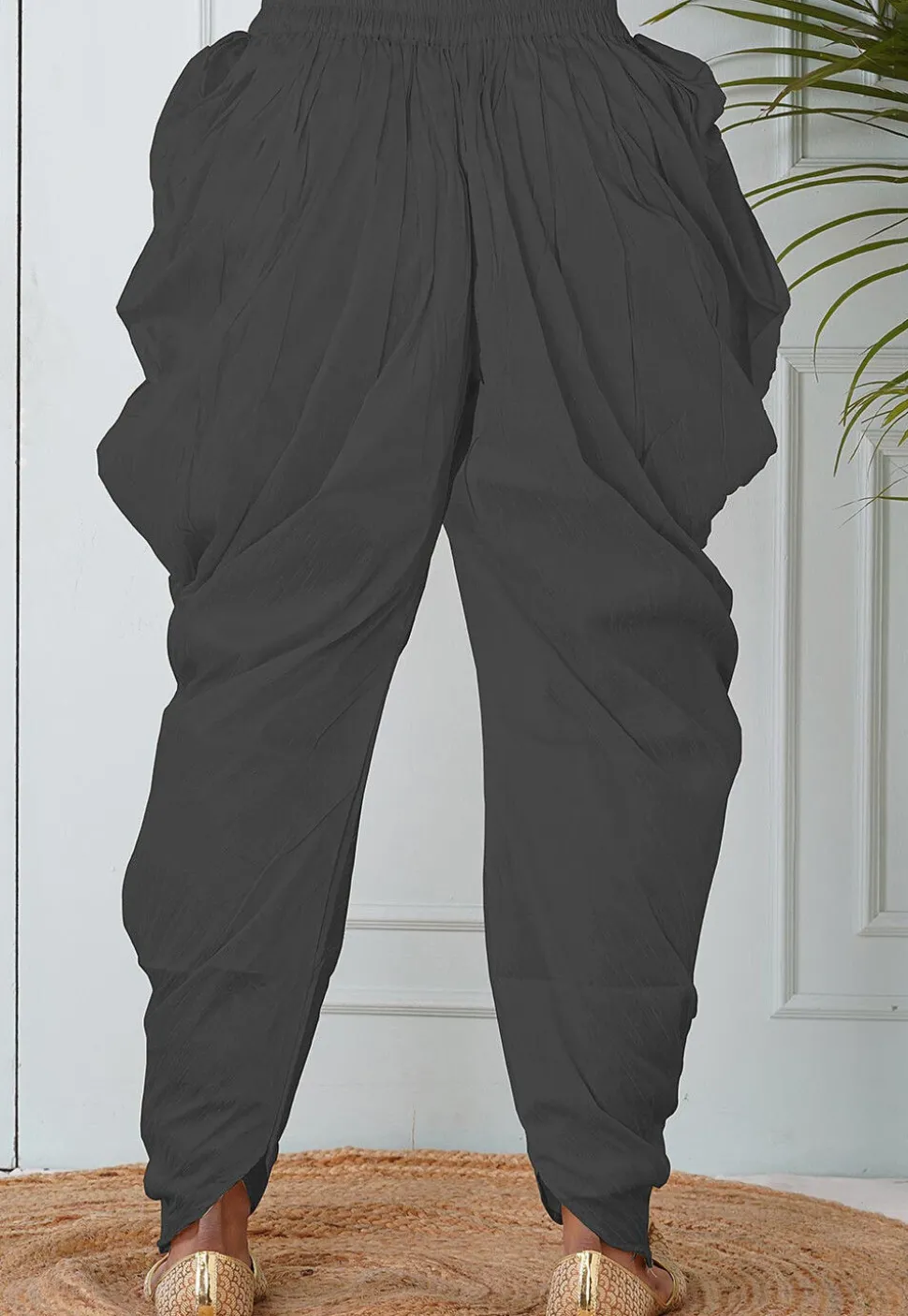 Solid Color Dupion Silk Dhoti in Grey