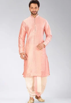 Solid Color Dupion Silk Dhoti Kurta in Peach