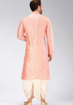 Solid Color Dupion Silk Dhoti Kurta in Peach