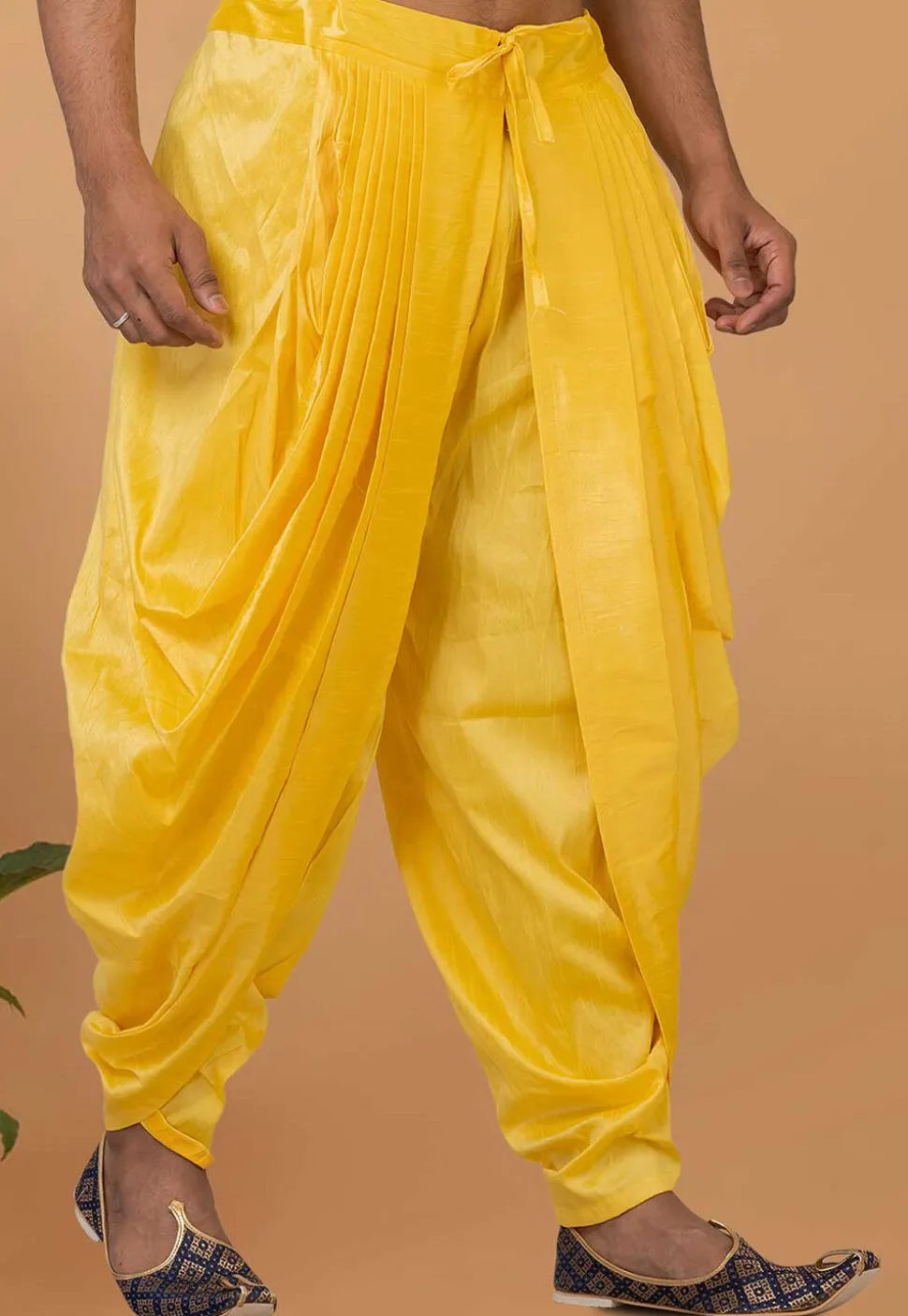 Solid Color Dupion Silk Dhoti Pant in Yellow