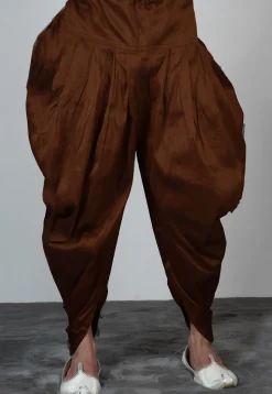 Solid Color Dupion Silk Dhoti Pant in Dark Brown