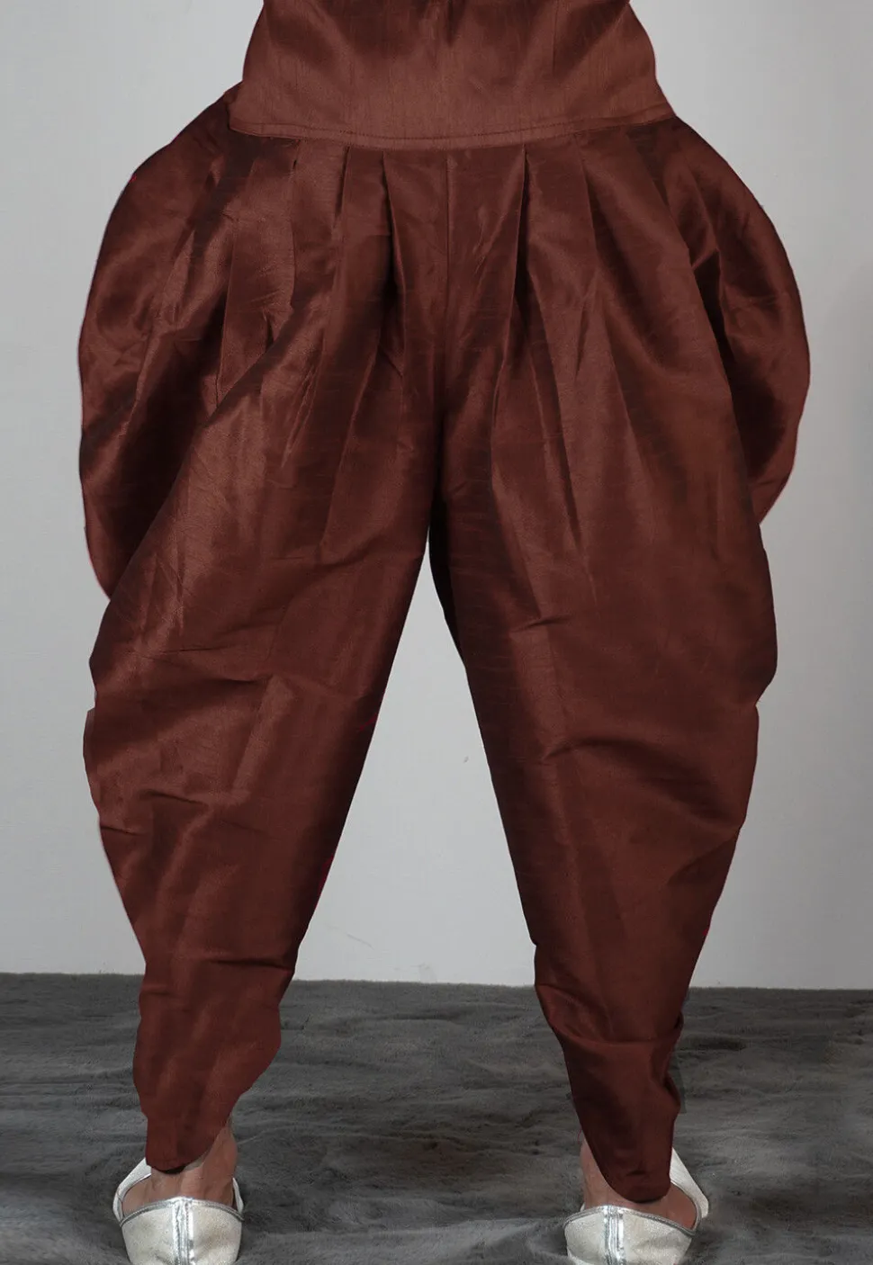 Solid Color Dupion Silk Dhoti Pant in Dark Brown
