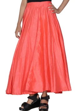 Solid Color Dupion Silk Flared Skirt in Peach